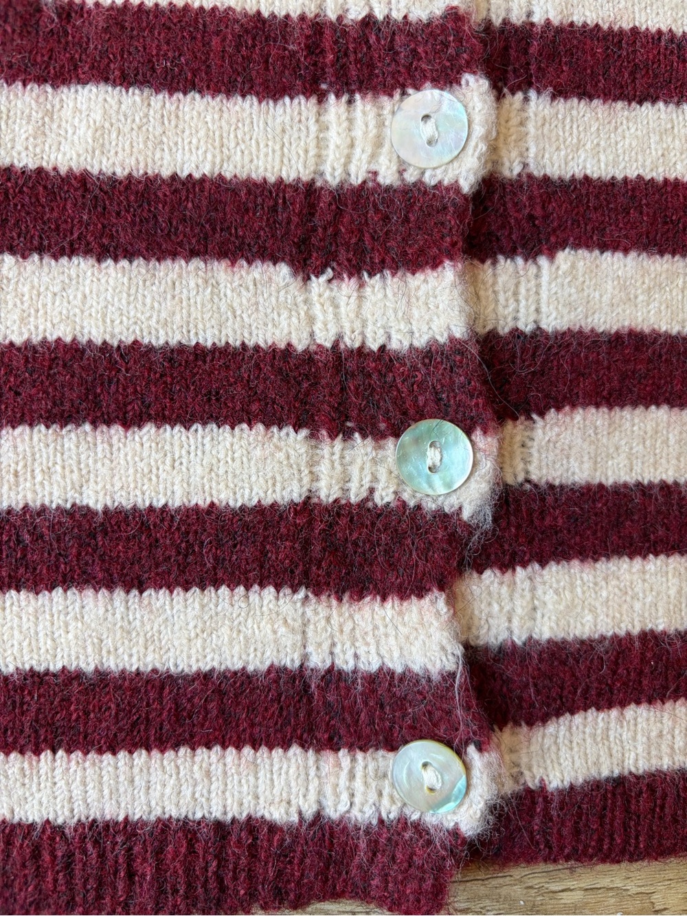 Staccato Burgundy and Oat Striped Knit Relaxed Fit Cardigan Sweater Tomato Girl - Picture 2 of 12